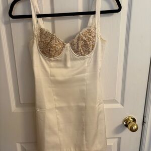 White Fox Cream Lace-Trimmed Slip Dress